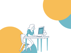 Illustration of a women in front of the computer