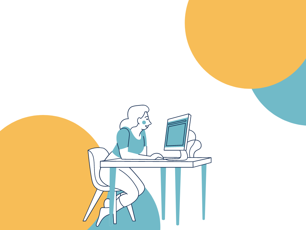 Illustration of a women in front of the computer